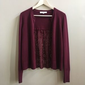 LOFT- NWOT! burgundy cardigan with lace, size S